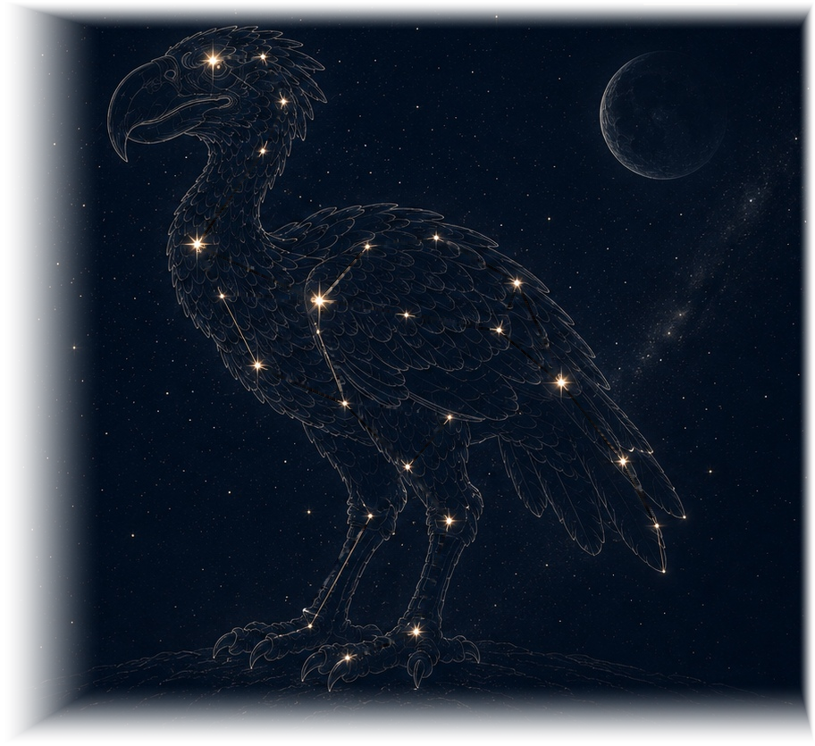 Titanis représenté en constellation devant une lune sombre